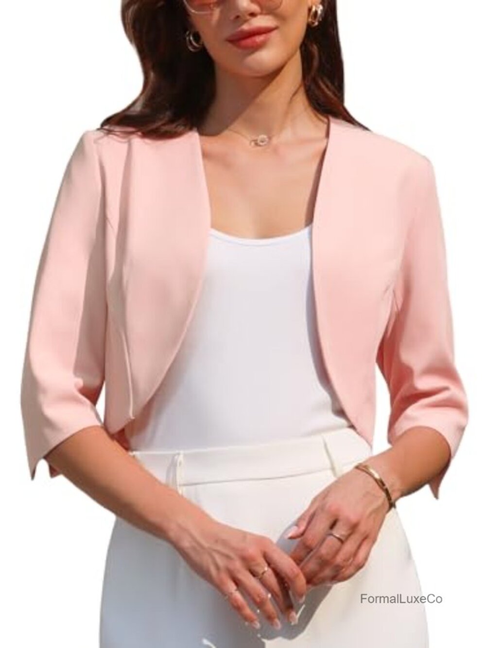 Women's 3/4 Sleeve Open Front Cropped Cardigan Shrug Bolero for Dress